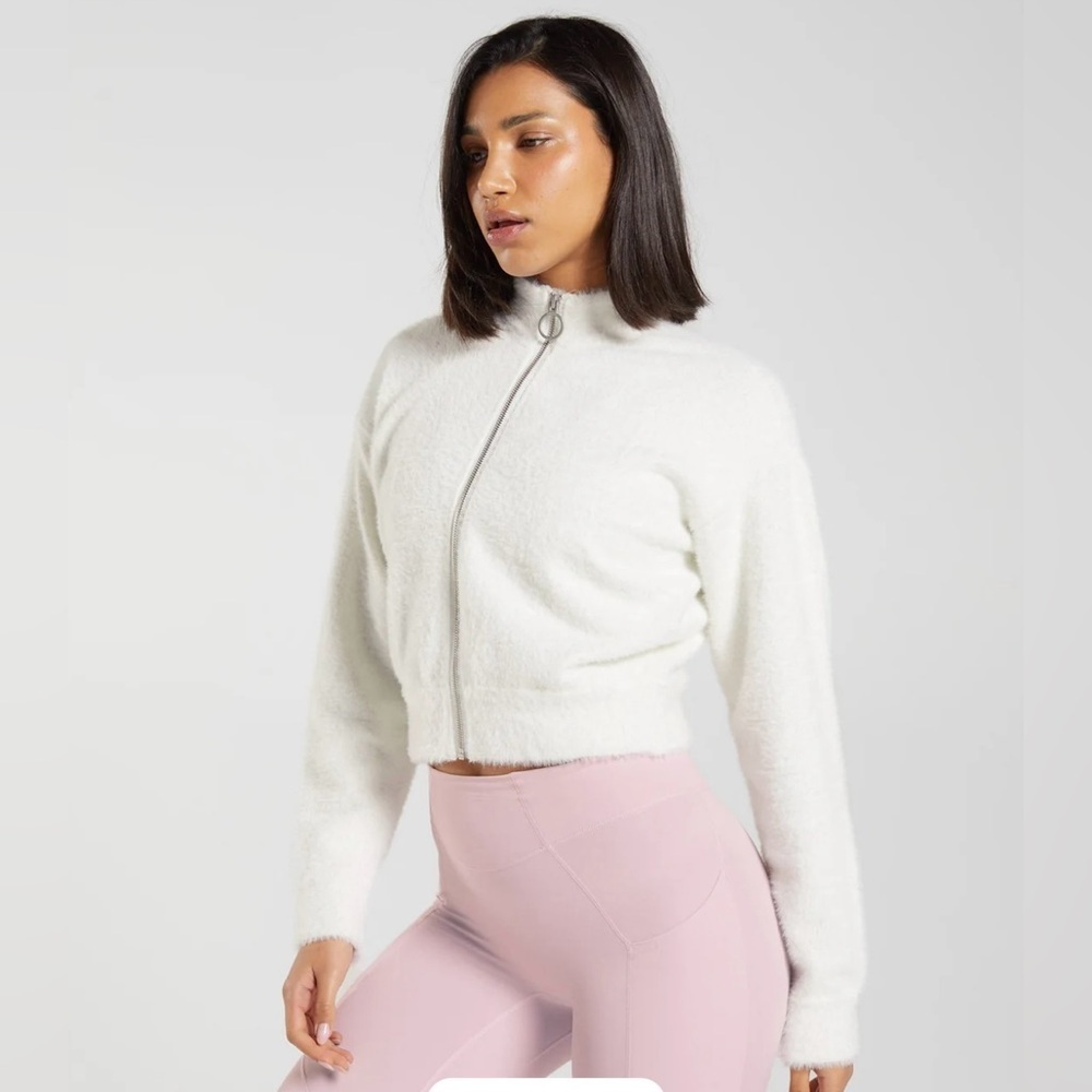 Gymshark Whitney Simmons White Eyelash Knit Jacket Womens Small